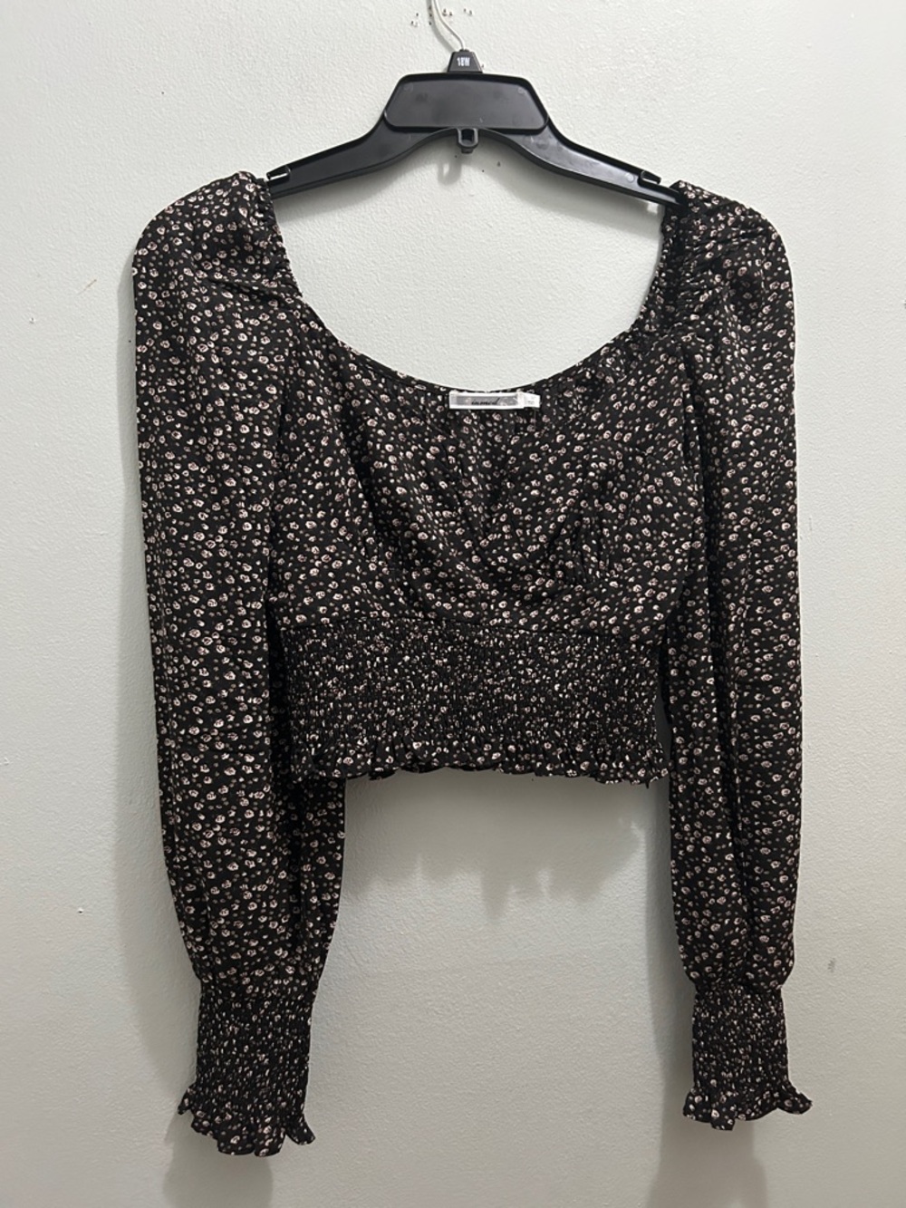 Smocked Floral Square-Neck Crop Top - Black Floral